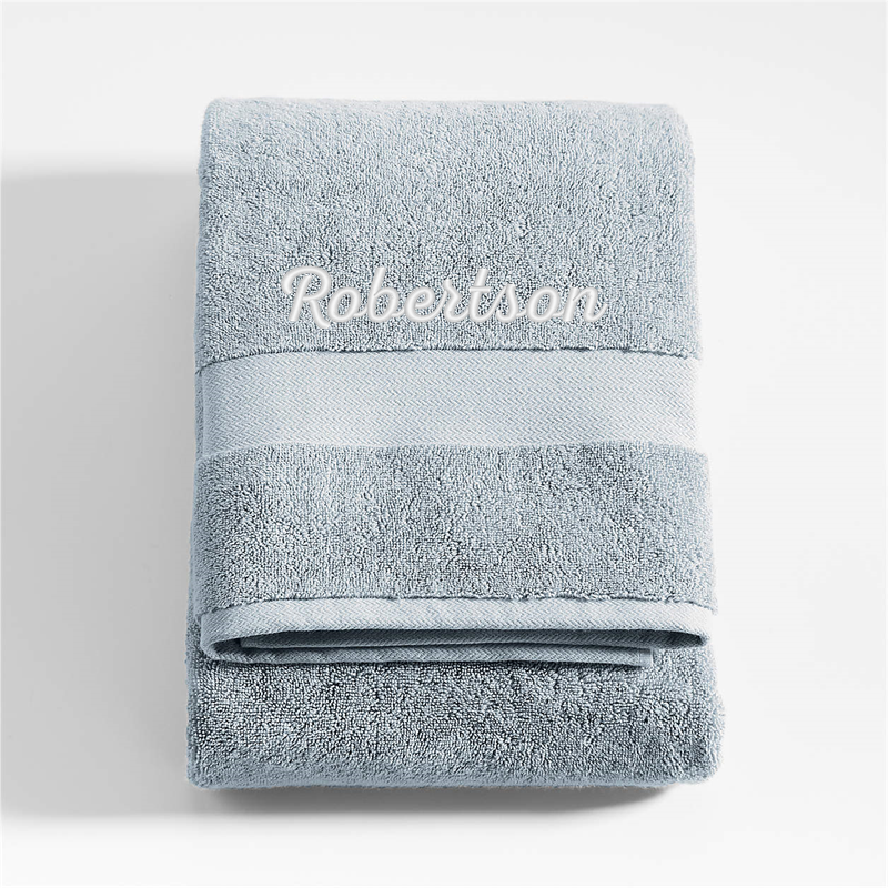 View Personalized Organic Turkish Cotton Mist Blue Bath Towel details