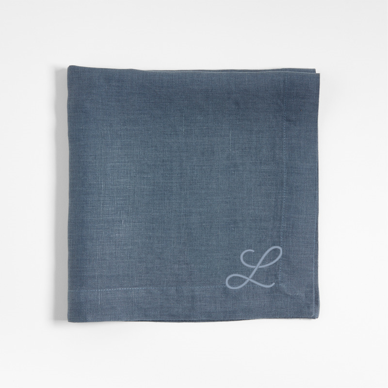 View Personalized Marin Slate Blue EUROPEAN FLAX -Certified Linen Napkin, Set of 8 details