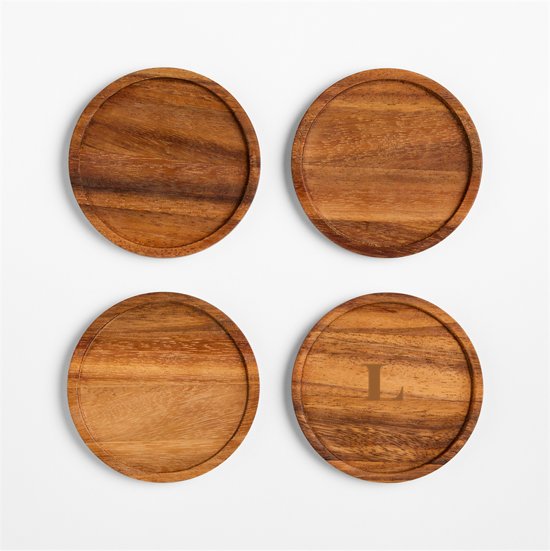 View Personalized Tondo Acacia Wood Coasters, Set of 4 details