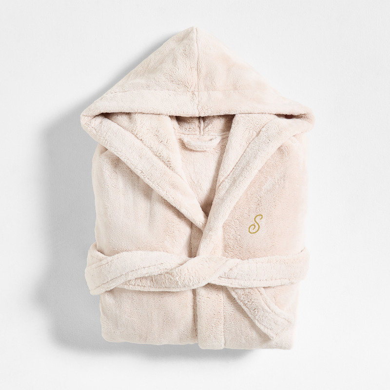 View Personalized Small/Medium Plush Faux Fur Calm Beige Hooded Bath Robe details