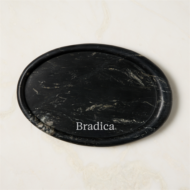 View Personalized Pave Oval Black Marble Serving Tray details