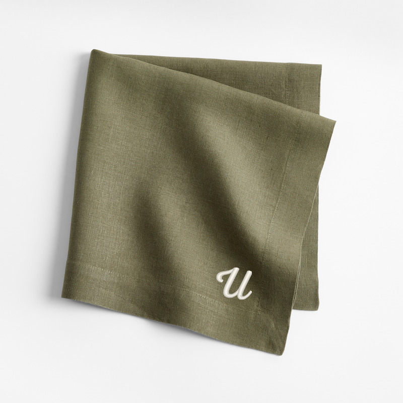 View Personalized Marin Desert Green EUROPEAN FLAX ™-Certified Linen Napkins, Set of 8 details