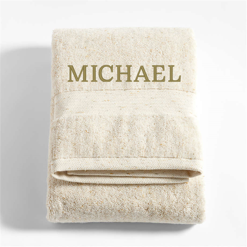 View Personalized Classic Organic Turkish Cotton Natural Beige Fleck Bath Towel details