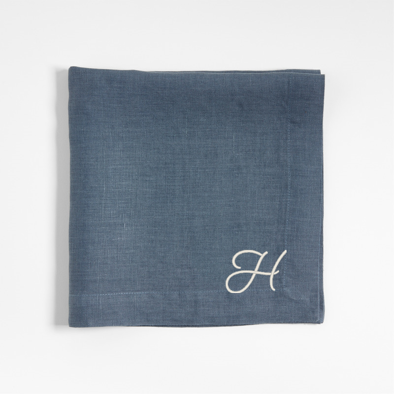 View Personalized Marin Slate Blue EUROPEAN FLAX ™-Certified Linen Napkins, Set of 4 details