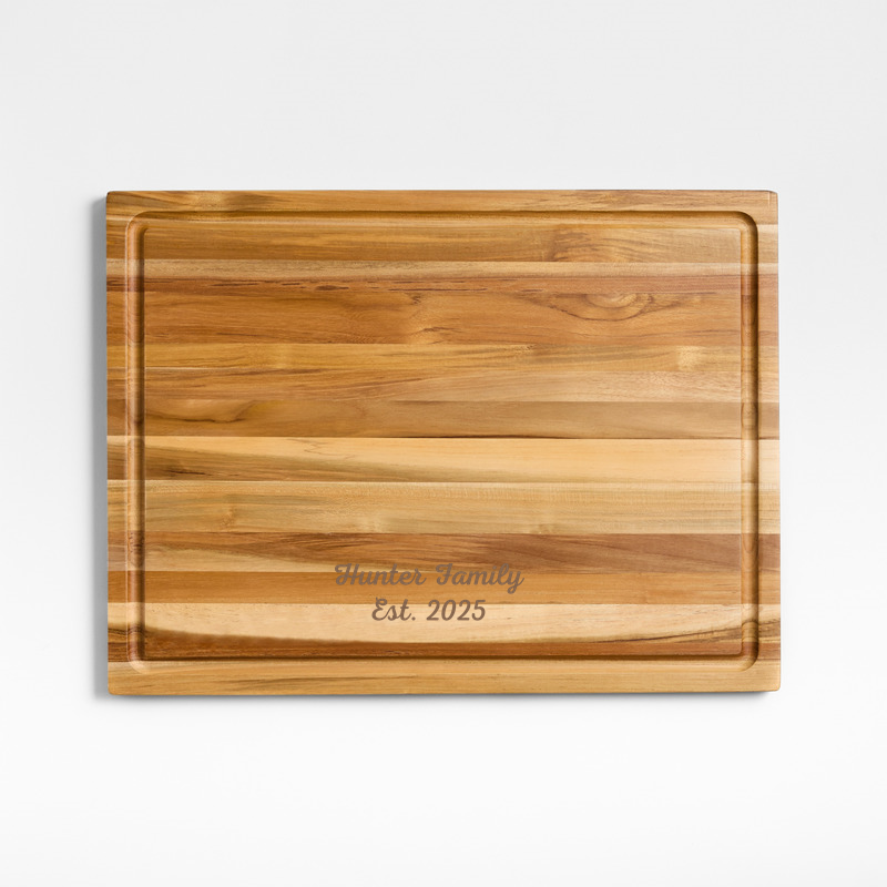 View Personalized Crate & Barrel Reversible Teak Wood Cutting Board 20"x15"x0.75" details