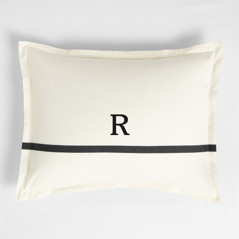 View Personalized Favorite Organic Cotton Percale Tuxedo Stripe Ink Black Standard Bed Pillow Sham details
