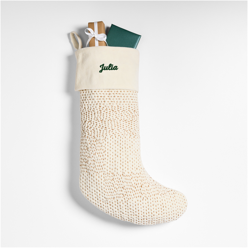 View Personalized Sashiko Ivory Velvet Christmas Stocking details