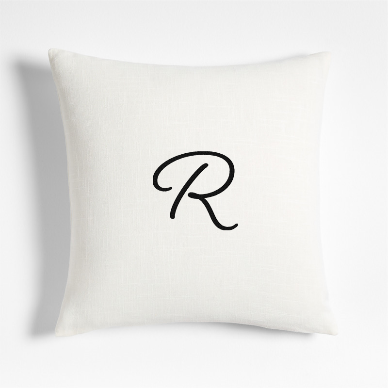 View Personalized Organic Cotton Monogrammable 20"x20" Pampas Ivory Throw Pillow with Feather Insert details