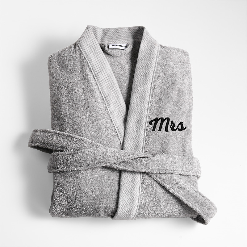 View Personalized Organic Turkish Cotton Grey Bath Robe S/M details