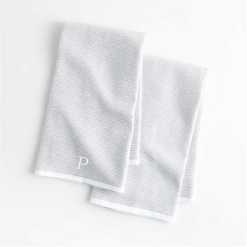 View Personalized Textured Terry Alloy Grey Organic Cotton Kitchen Towels, Set of 2 details