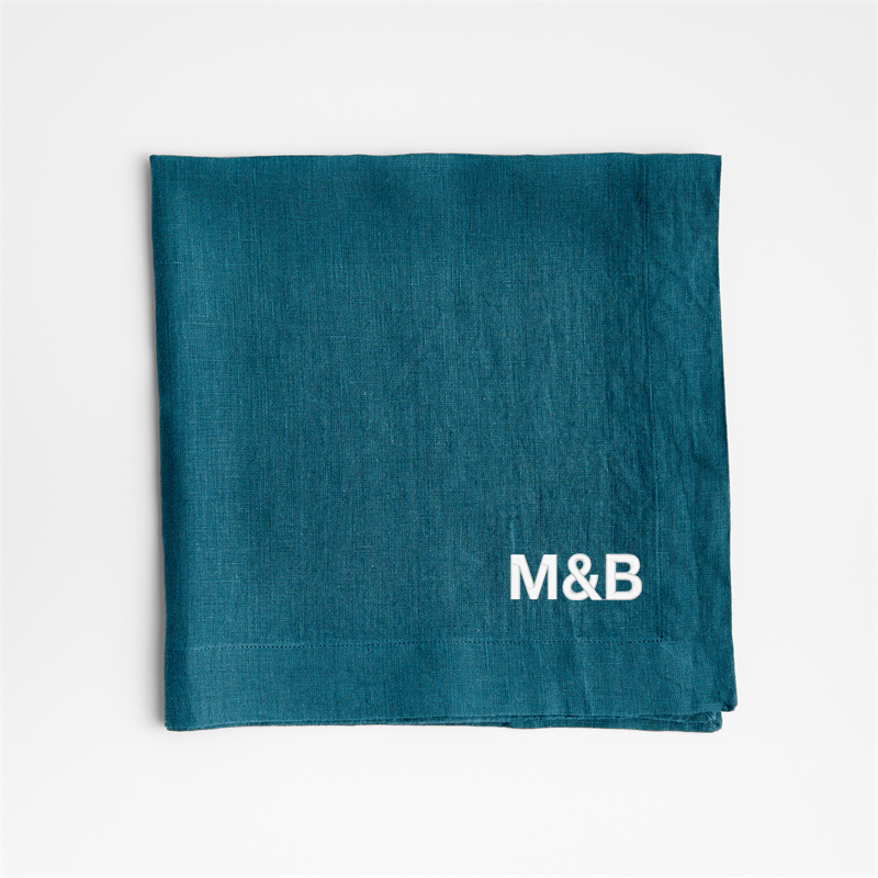 View Personalized Marin Sea Blue European Linen Napkins, Set of 8 details