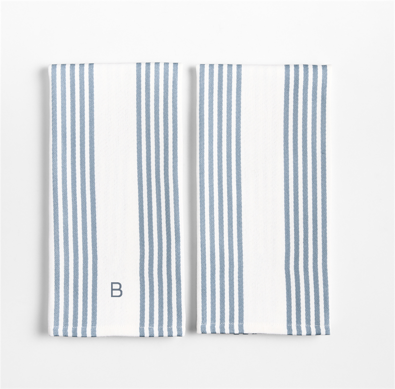 View Personalized Cuisine White with Harbor Blue Stripe Organic Cotton Kitchen Dish Towel, Set of 2 details