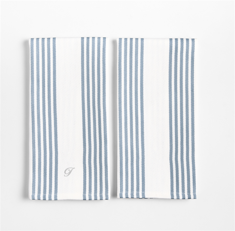 View Personalized Cuisine White with Harbor Blue Stripe Organic Cotton Kitchen Dish Towel, Set of 2 details