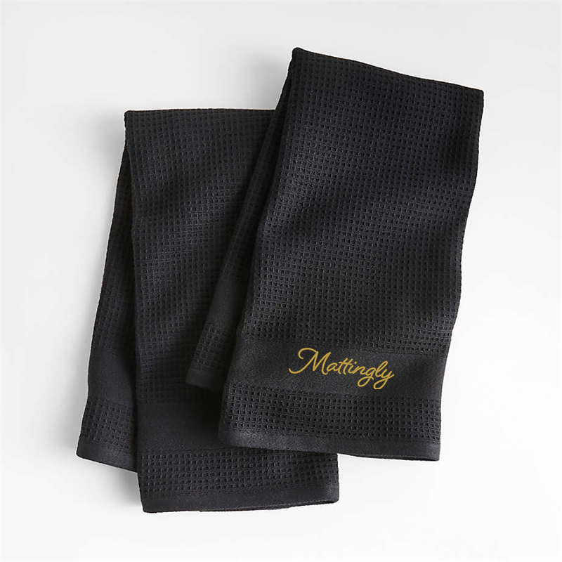 View Personalized Waffle-Terry Black Organic Cotton Kitchen Towels, Set of 2 details