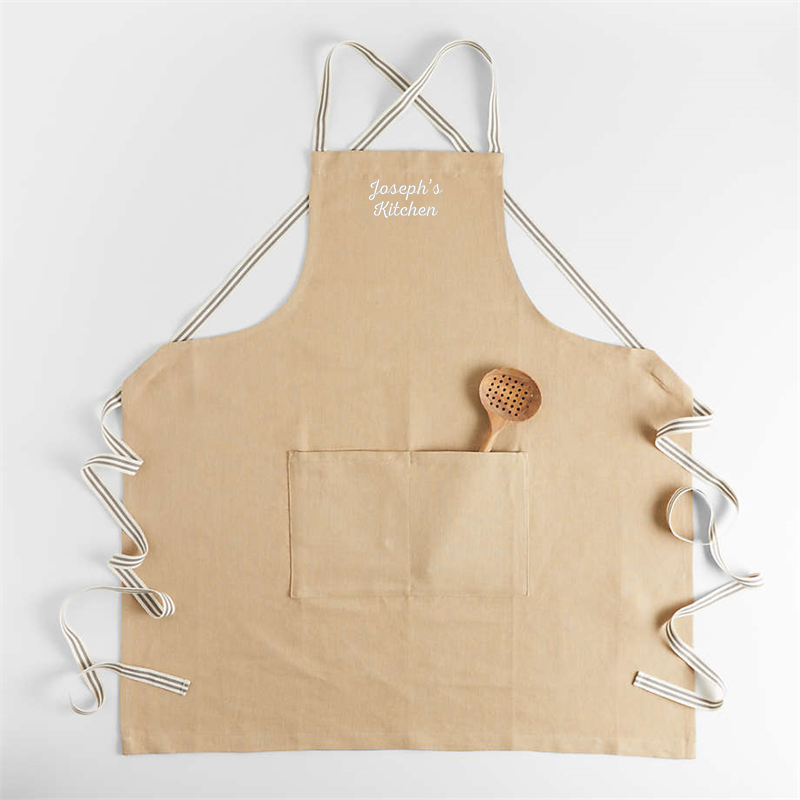 View Personalized Oslo Cross-Back Natural Linen-Organic Cotton Apron with Pocket details