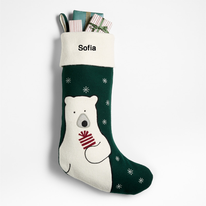 View Personalized Arctic Friends Polar Bear Wool Christmas Stocking by Joan Anderson details