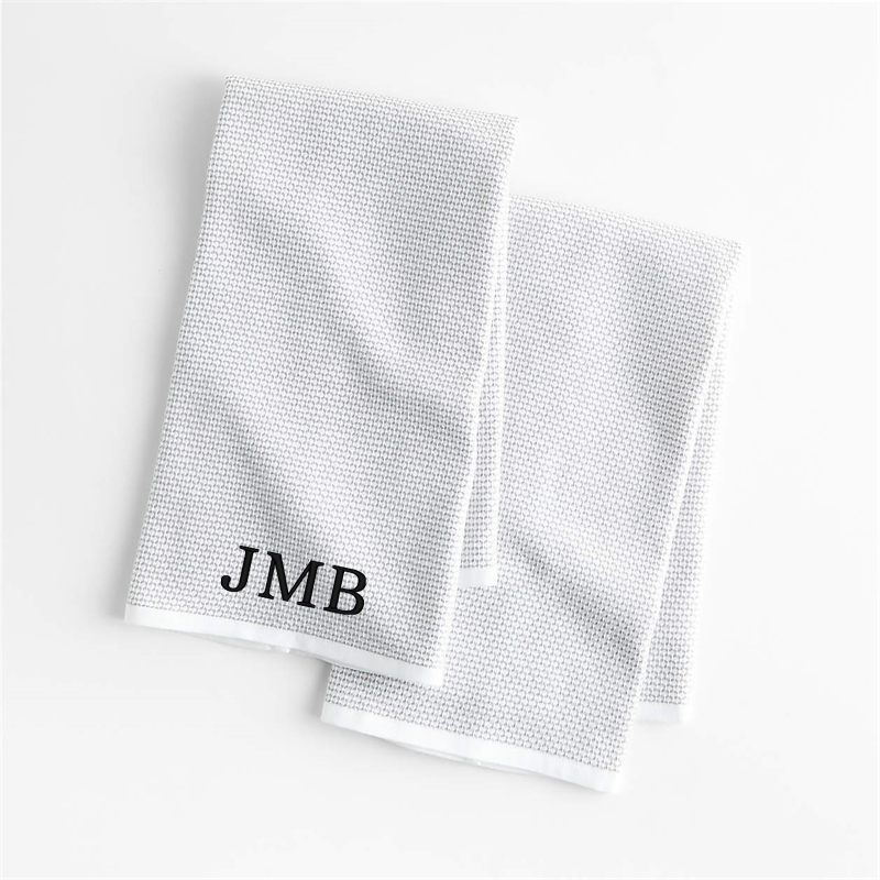 View Personalized Textured Terry Alloy Grey Organic Cotton Kitchen Towels, Set of 2 details