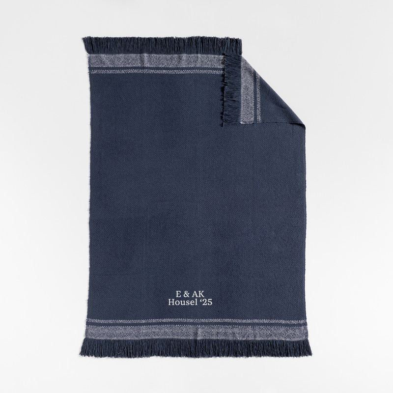 View Personalized Weekend Cotton 70"x55" Deep Indigo Blue Stripe Throw Blanket details