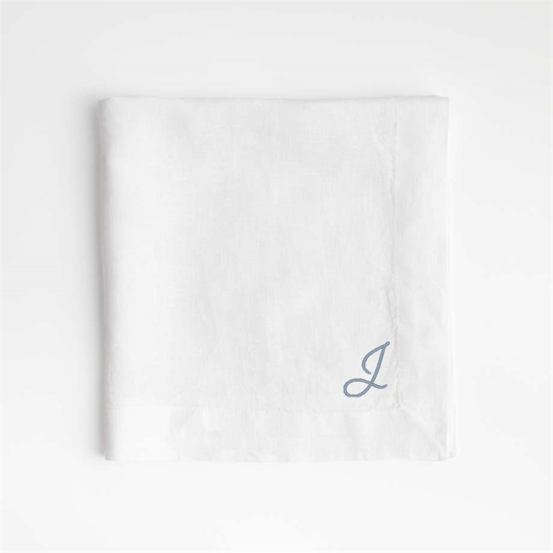 View Personalized Marin White EUROPEAN FLAX ™-Certified Linen Napkins, Set of 8 details