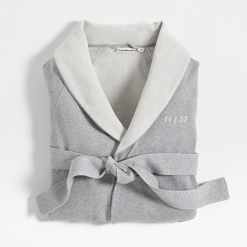 View Personalized Organic S/M Cotton Jersey Heathered Grey Bath Robe details
