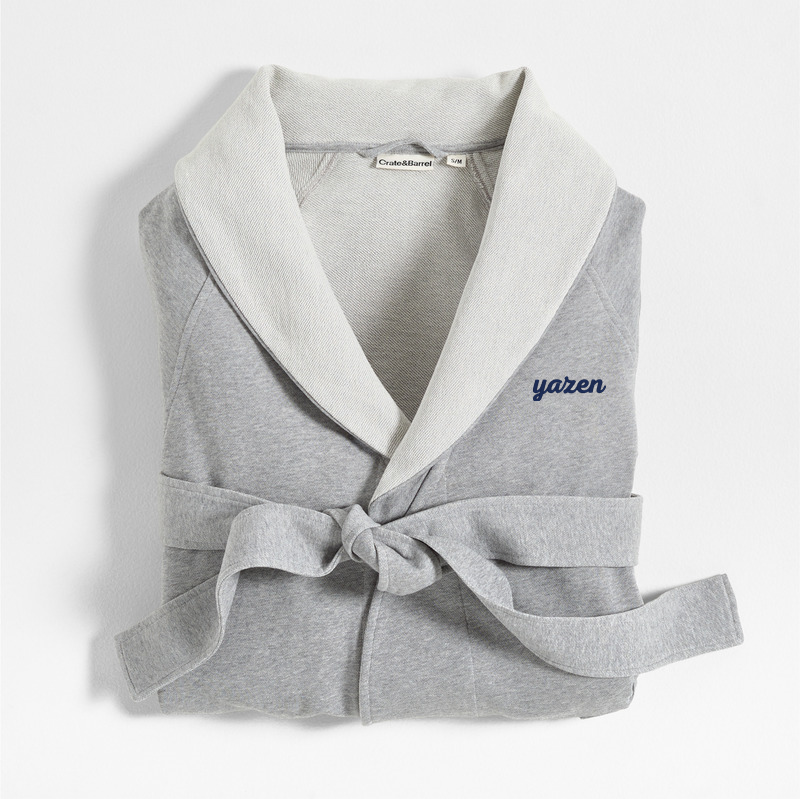 View Personalized Organic S/M Cotton Jersey Heathered Grey Bath Robe details