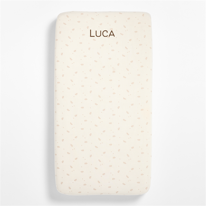 View Personalized Supersoft Undyed Leaf Print 100% Organic Cotton Gauze Baby Crib Fitted Sheet details