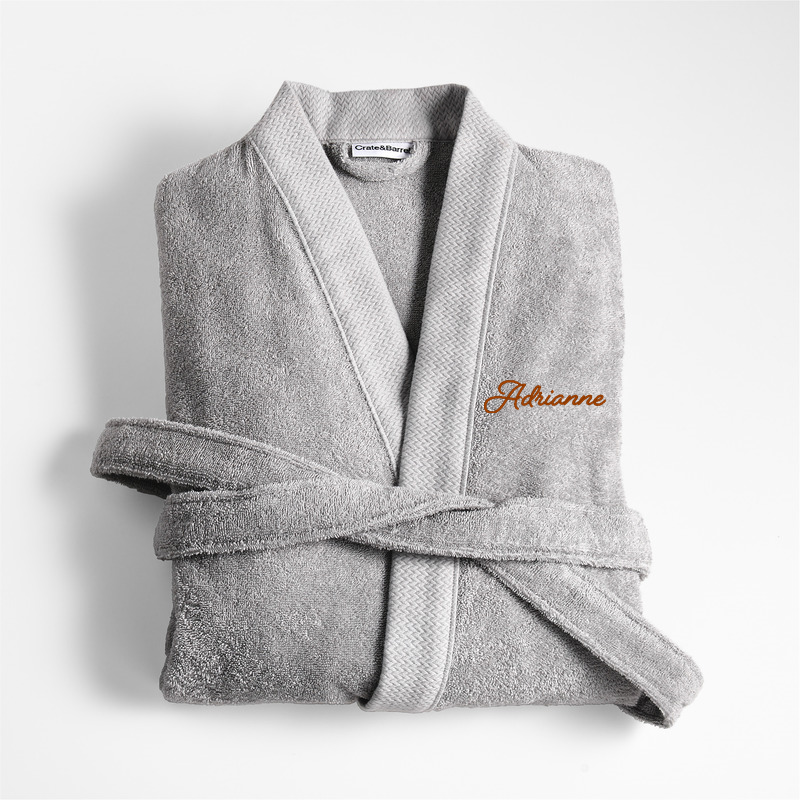 View Personalized Organic Turkish Cotton Grey Bath Robe L/XL details