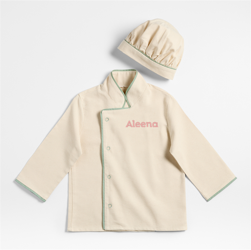 View Personalized Natural and Green Kids Chef Coat and Hat Set details