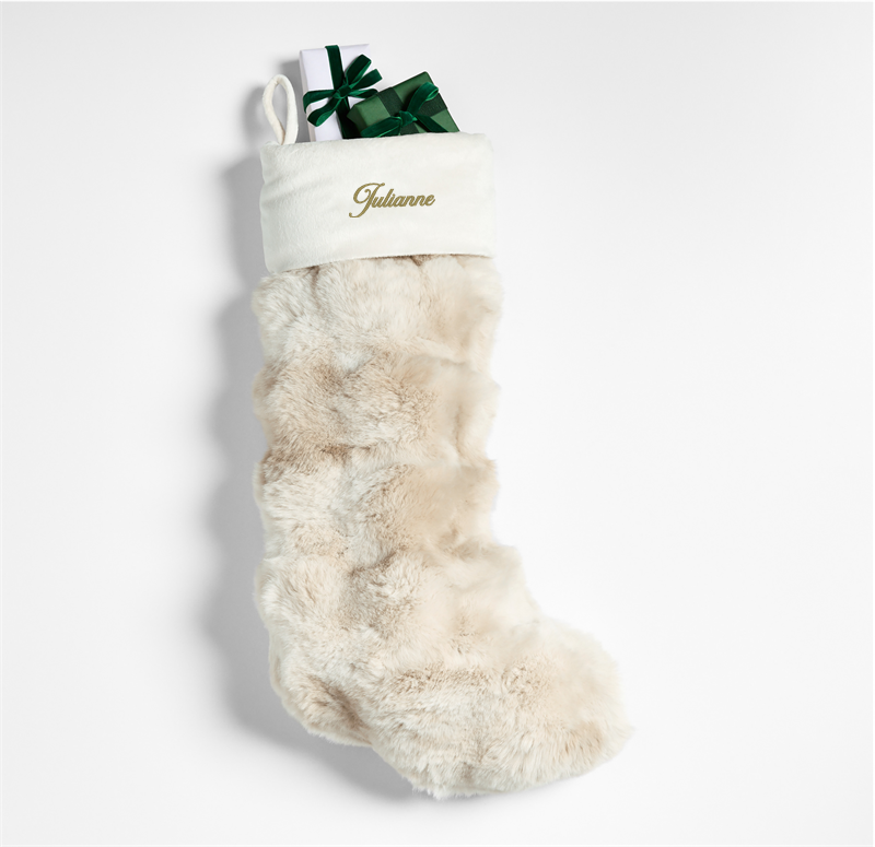 View Personalized Arctic Ivory Textured Faux Fur Christmas Stocking details