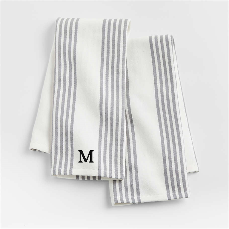 View Personalized Cuisine Stripe Grey Organic Cotton Kitchen Towels, Set of 2 details