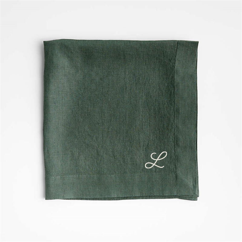 View Personalized Marin Pine Green EUROPEAN FLAX ™-Certified Linen Napkin, Set of 4 details