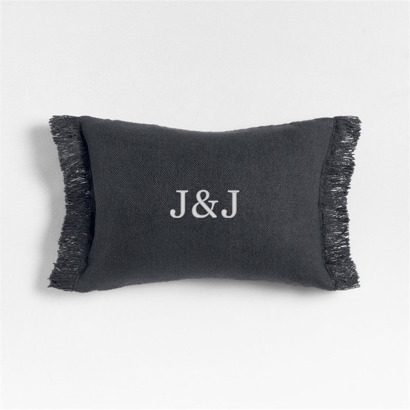 View Personalized Casual Textured Fringe 24x16 Deep Indigo Throw Pillow with Feather Insert details