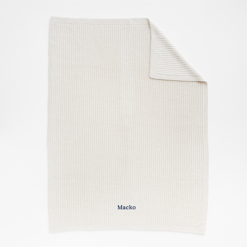 View Personalized Arctic Ivory Wool Blend 70''x55" Fisherman Knit Throw Blanket details