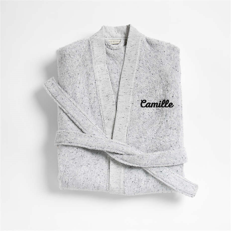 View Personalized Organic Small/Medium Turkish Cotton Grey Fleck Bathrobe details
