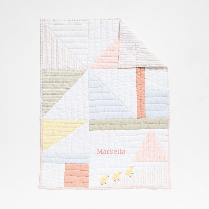View Personalized Pata Sunwashed Patchwork Organic Cotton Reversible Baby Crib Quilt details