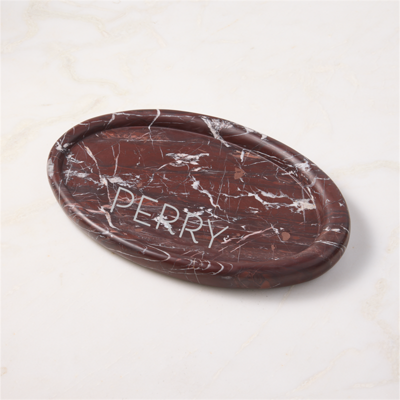 View Personalized Pave Oval Red Marble Serving Tray details