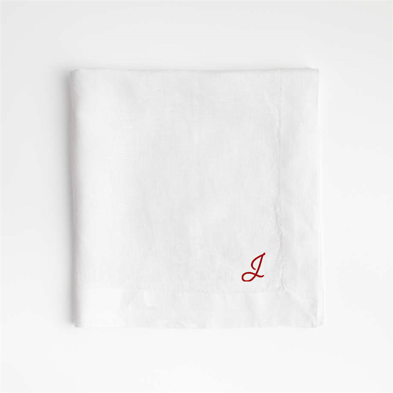 View Personalized Marin White European Linen Napkins, Set of 8 details