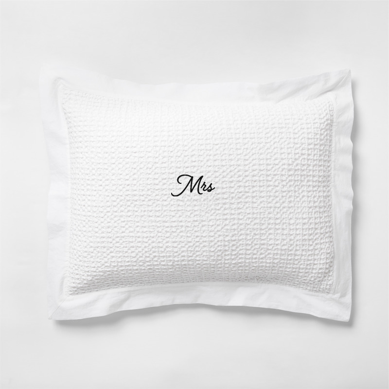 View Personalized Organic Cotton Waffle Crisp White Standard Bed Pillow Sham details
