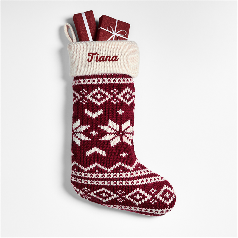 View Personalized Red Knit Fair Isle Christmas Stocking details