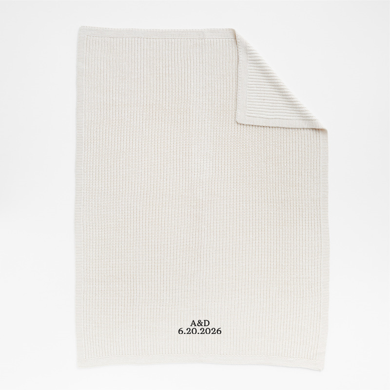 View Personalized Arctic Ivory Wool Blend 70''x55" Fisherman Knit Throw Blanket details