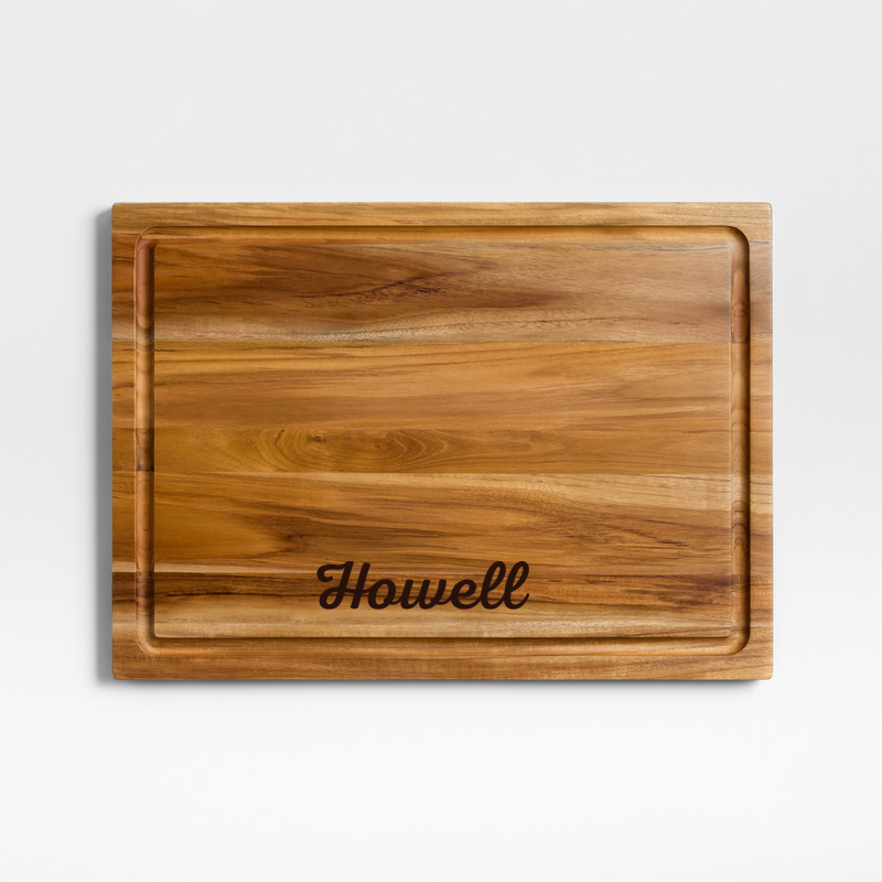 View Personalized Crate & Barrel Reversible Teak Wood Cutting Board 18"x13"x0.75" details