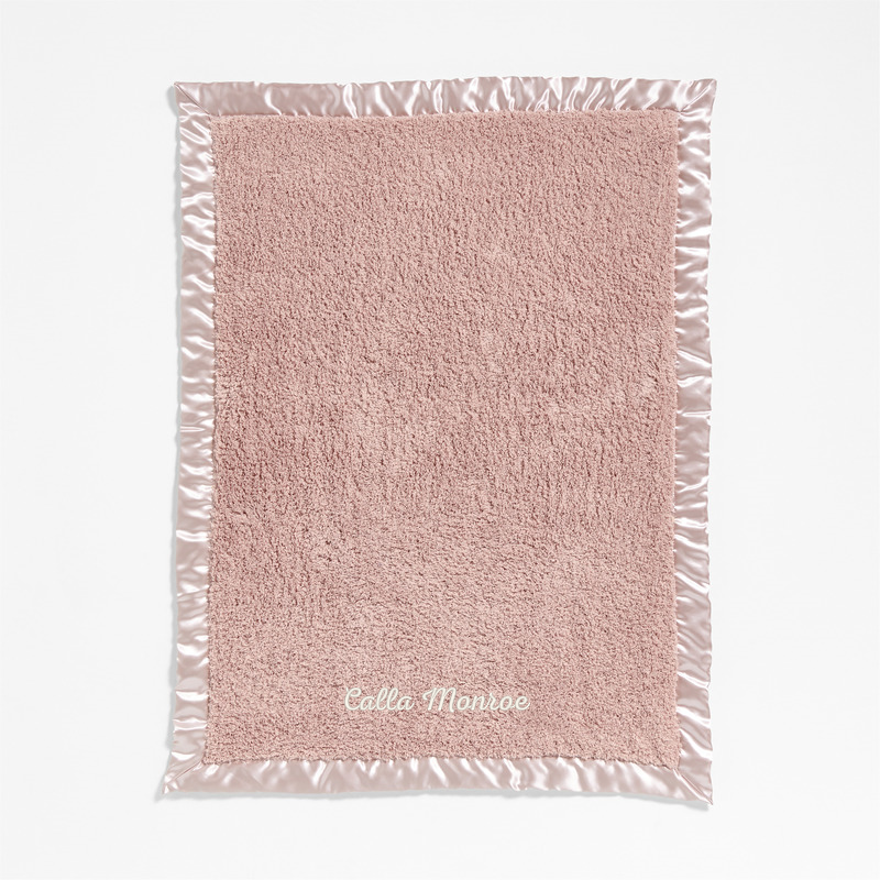 View Personalized Satin Trim Rosy Lilac Plush Baby Stroller Blanket details