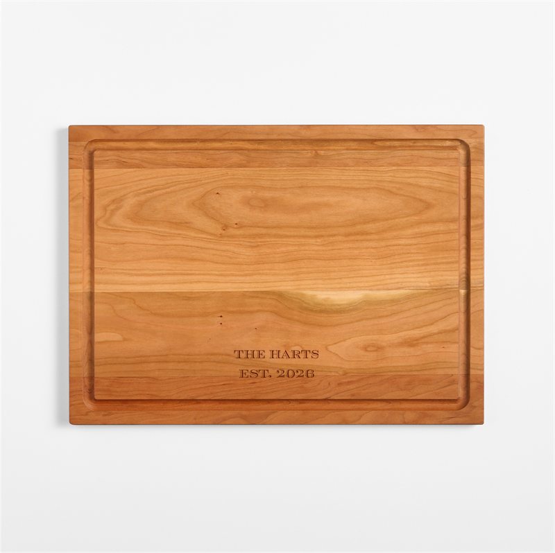 View Personalized Crate & Barrel Reversible Cherry Wood Cutting Board 20"x15"x0.75" details