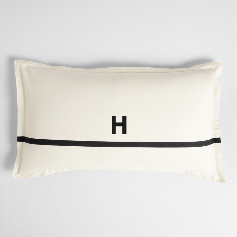 View Personalized Favorite Organic Cotton Percale Tuxedo Stripe Ink Black King Bed Pillow Sham details