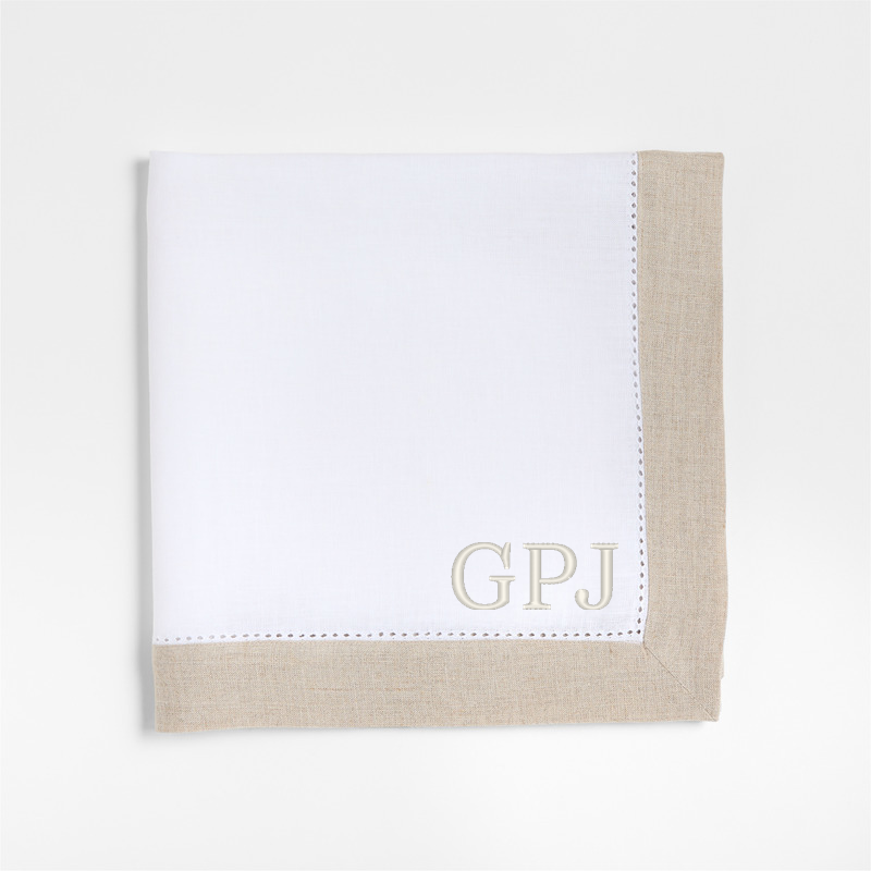 View Personalized Marin Natural and Cream European Linen Napkins with Hemstitch, Set of 8 details