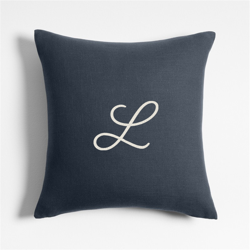 View Personalized Organic Cotton Monogrammable 20"x20" Deep Indigo Throw Pillow with Down-Alternative Insert details