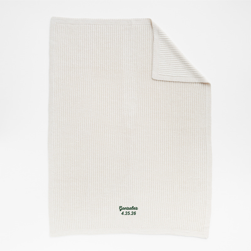 View Personalized Arctic Ivory Wool Blend 70''x55" Fisherman Knit Throw Blanket details