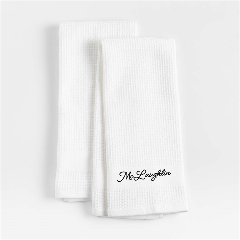 View Personalized Waffle-Terry White Organic Cotton Kitchen Towels, Set of 2 details