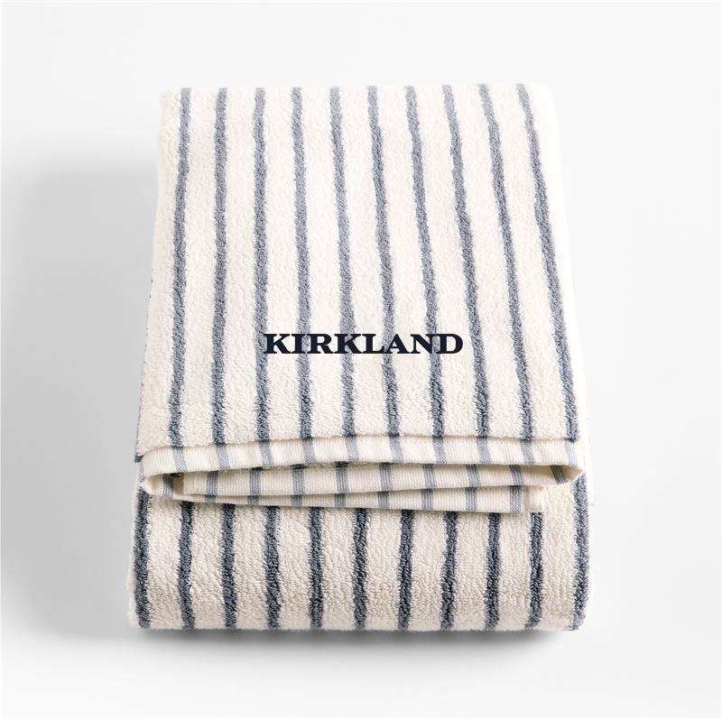View Personalized Organic Turkish Cotton Pampas Ivory and Evening Blue Stripe Bath Towel details