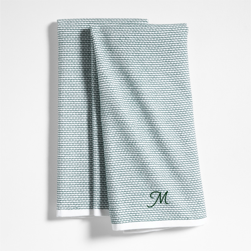 View Personalized Textured Terry Pendula Green Organic Cotton Kitchen Towels, Set of 2 details